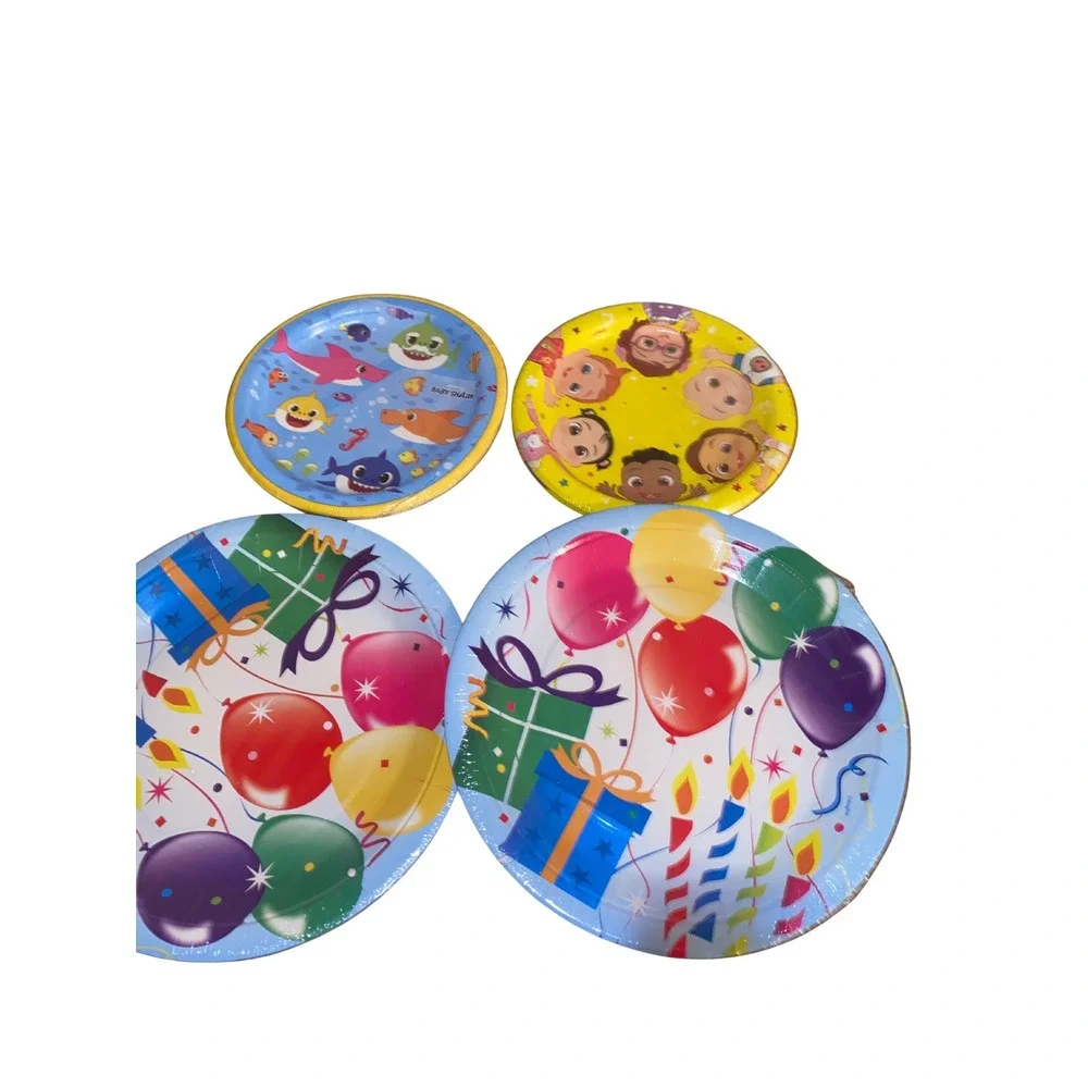Kids Party Plates Lot Baby Shark Birthday Balloons Paper Plates Mixed Designs